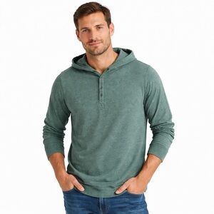 prAna Organic Cotton Blend Green Hooded Henley